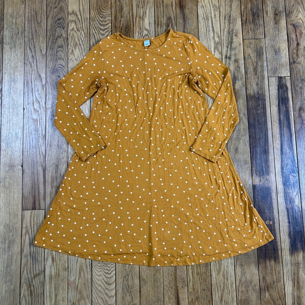 Old Navy Mustard Yellow‎ Polka Dot Long Sleeve Swing Dress Small Casual Flowy